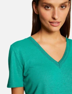 T-shirt Manches Courtes à Col En V Vert Moyen Femme -Mode de Reve Magasin t shirt manches courtes a col en v vert moyen femme vue4 32536300928670608
