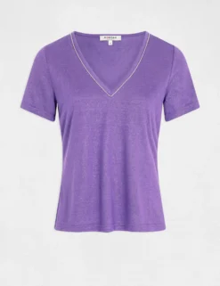 T-shirt Manches Courtes à Col En V Violet Femme -Mode de Reve Magasin t shirt manches courtes a col en v violet femme vue3 32536300950700310