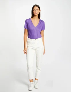 T-shirt Manches Courtes à Col En V Violet Femme -Mode de Reve Magasin t shirt manches courtes a col en v violet femme vue5 32536300950700310