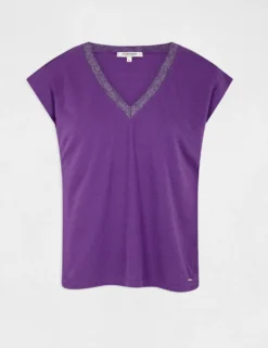 T-shirt Manches Courtes à Col En V Violet Fonce Femme -Mode de Reve Magasin t shirt manches courtes a col en v violet fonce femme vue3 32536300896410311