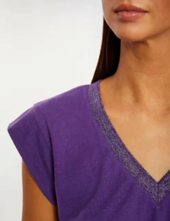 T-shirt Manches Courtes à Col En V Violet Fonce Femme -Mode de Reve Magasin t shirt manches courtes a col en v violet fonce femme vue4 32536300896410311