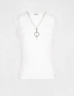 T-shirt Manches Courtes à Dentelle Ecru Femme -Mode de Reve Magasin t shirt manches courtes a dentelle ecru femme vue3 32536300901300201