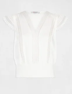 T-shirt Manches Courtes à Dentelle Ecru Femme -Mode de Reve Magasin t shirt manches courtes a dentelle ecru femme vue3 32536300939180201