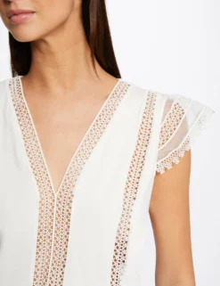 T-shirt Manches Courtes à Dentelle Ecru Femme -Mode de Reve Magasin t shirt manches courtes a dentelle ecru femme vue4 32536300939180201