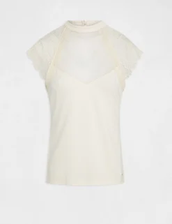 T-shirt Manches Courtes à Dentelle Ivoire Femme -Mode de Reve Magasin t shirt manches courtes a dentelle ivoire femme vue3 32536300949200203