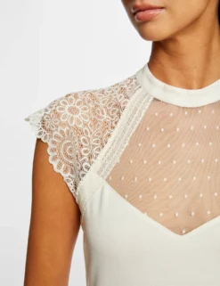 T-shirt Manches Courtes à Dentelle Ivoire Femme -Mode de Reve Magasin t shirt manches courtes a dentelle ivoire femme vue4 32536300949200203