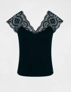 T-shirt Manches Courtes à Dentelle Marine Femme -Mode de Reve Magasin t shirt manches courtes a dentelle marine femme vue3 32536300901240301