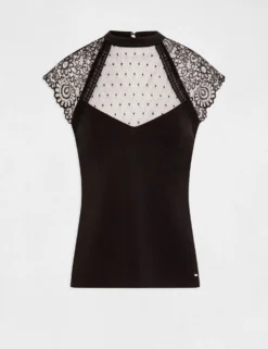 T-shirt Manches Courtes à Dentelle Noir Femme -Mode de Reve Magasin t shirt manches courtes a dentelle noir femme vue3 32536300949200100