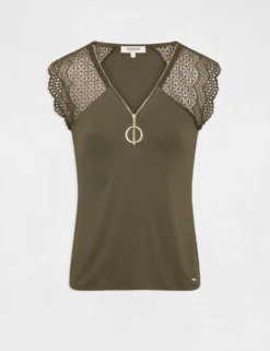 T-shirt Manches Courtes à Dentelle Vert Kaki Femme 8 T-shirt Manches Courtes à Dentelle Vert Kaki Femme -Mode de Reve Magasin t shirt manches courtes a dentelle vert kaki femme vue3 32536300901300715