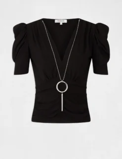 T-shirt Manches Courtes à Détail Bijou Noir Femme -Mode de Reve Magasin t shirt manches courtes a detail bijou noir femme vue3 32536300959200100