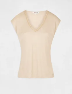 T-shirt Manches Courtes à Détails Bijoux Beige Femme -Mode de Reve Magasin t shirt manches courtes a details bijoux beige femme vue3 32536300906930202
