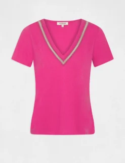 T-shirt Manches Courtes à Détails Bijoux Rose Fonce Femme -Mode de Reve Magasin t shirt manches courtes a details bijoux rose fonce femme vue3 32536300928490515