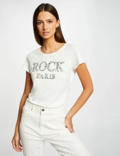 Mode de Reve Magasin 13 T-shirt Manches Courtes à Inscription Argente Femme