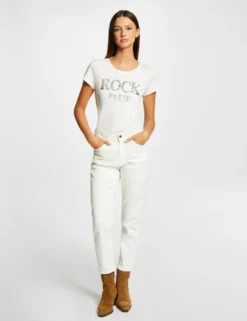 T-shirt Manches Courtes à Inscription Argente Femme 7 T-shirt Manches Courtes à Inscription Argente Femme -Mode de Reve Magasin t shirt manches courtes a inscription argente femme vue5 32536300942010104