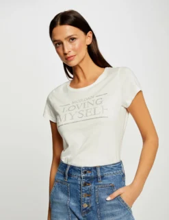 Mode de Reve Magasin 3 T-shirt Manches Courtes à Inscription Ecru Femme