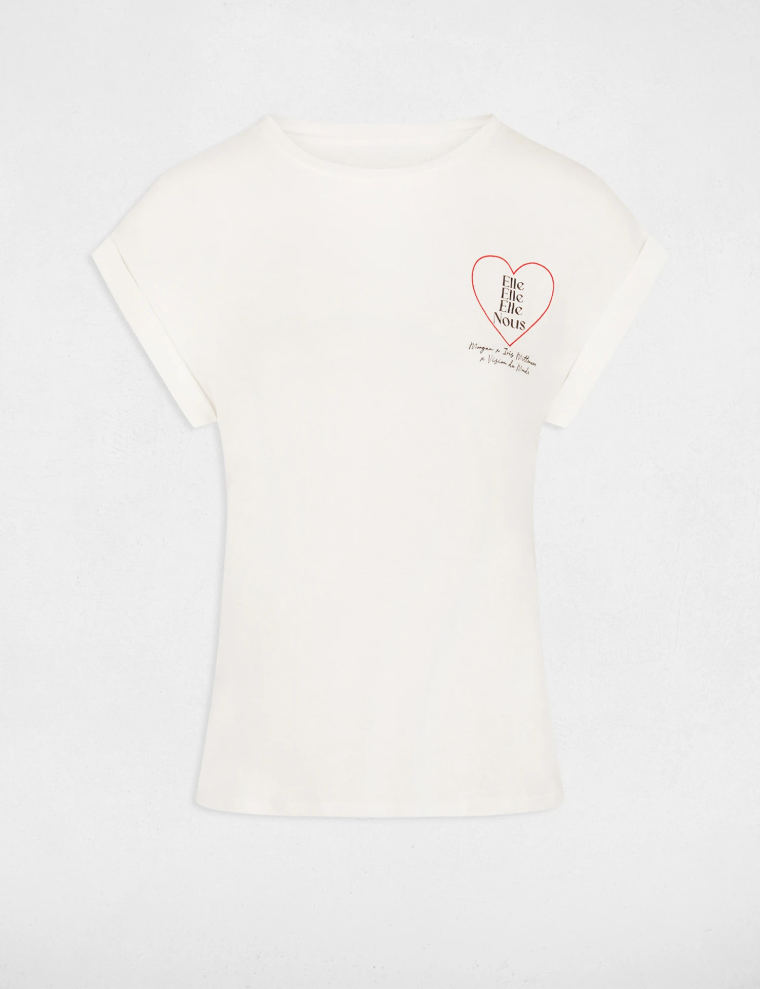 T-shirt Manches Courtes à Inscription Ecru Femme 4 T-shirt Manches Courtes à Inscription Ecru Femme – Image 4