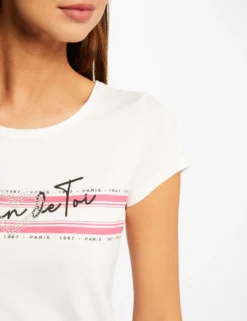 T-shirt Manches Courtes à Inscription Fuchsia Femme -Mode de Reve Magasin t shirt manches courtes a inscription fuchsia femme vue4 32536300923750506