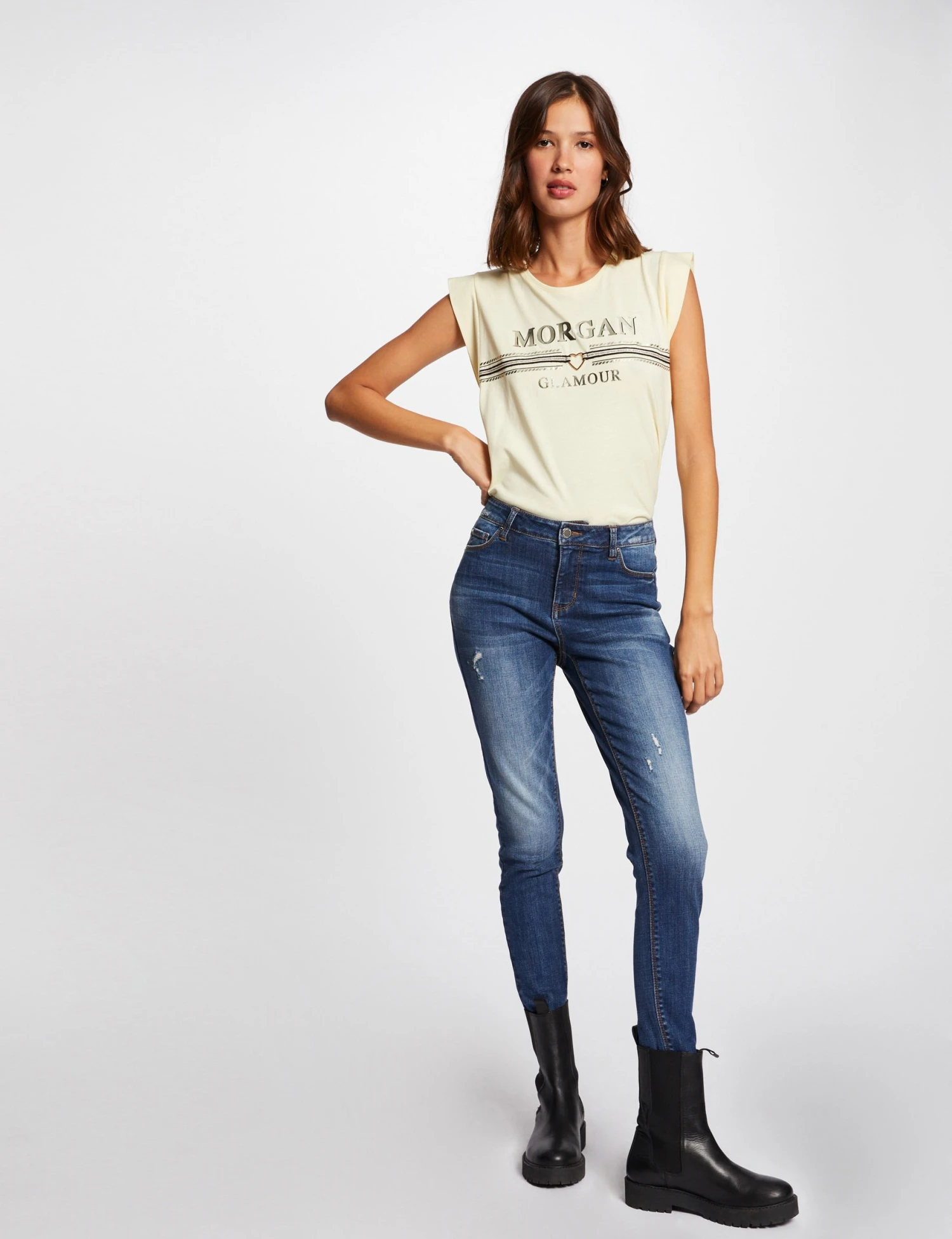 T-shirt Manches Courtes à Inscription Jaune Paille Femme 3 T-shirt Manches Courtes à Inscription Jaune Paille Femme – Image 3