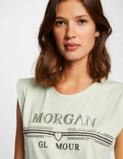 T-shirt Manches Courtes à Inscription Vert Clair Femme -Mode de Reve Magasin t shirt manches courtes a inscription vert clair femme vue4 32536300883890607