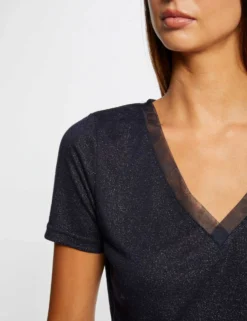 T-shirt Manches Courtes à Paillettes Marine Femme -Mode de Reve Magasin t shirt manches courtes a paillettes marine femme vue4 32536300951820301