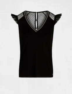 T-shirt Manches Courtes à Plumetis Noir Femme -Mode de Reve Magasin t shirt manches courtes a plumetis noir femme vue3 32536300862690100