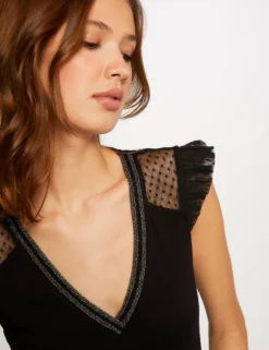 T-shirt Manches Courtes à Plumetis Noir Femme -Mode de Reve Magasin t shirt manches courtes a plumetis noir femme vue4 32536300862690100