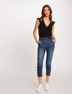 T-shirt Manches Courtes à Plumetis Noir Femme -Mode de Reve Magasin t shirt manches courtes a plumetis noir femme vue5 32536300862690100