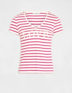 T-shirt Manches Courtes à Rayures Framboise Femme -Mode de Reve Magasin t shirt manches courtes a rayures framboise femme vue3 32536300965940502