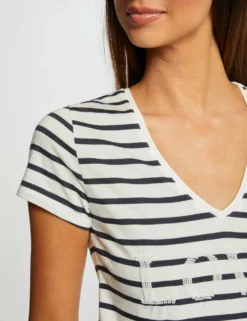 T-shirt Manches Courtes à Rayures Marine Femme -Mode de Reve Magasin t shirt manches courtes a rayures marine femme vue4 32536300965940301