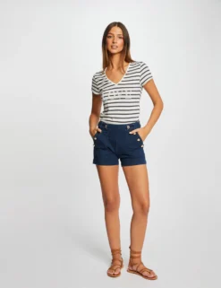 T-shirt Manches Courtes à Rayures Marine Femme -Mode de Reve Magasin t shirt manches courtes a rayures marine femme vue5 32536300965940301