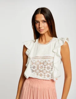 Mode de Reve Magasin 5 T-shirt Manches Courtes à Volants Ecru Femme