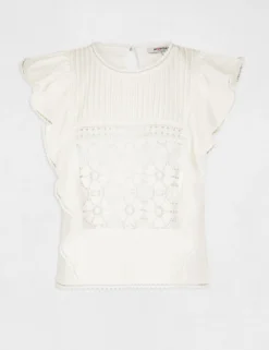 T-shirt Manches Courtes à Volants Ecru Femme -Mode de Reve Magasin t shirt manches courtes a volants ecru femme vue3 32536300939200201