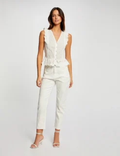 T-shirt Manches Courtes à Volants Ecru Femme -Mode de Reve Magasin t shirt manches courtes a volants ecru femme vue5 32536300939210201