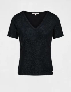 T-shirt Manches Courtes Avec Col En V Marine Femme -Mode de Reve Magasin t shirt manches courtes avec col en v marine femme vue3 32536300868200301