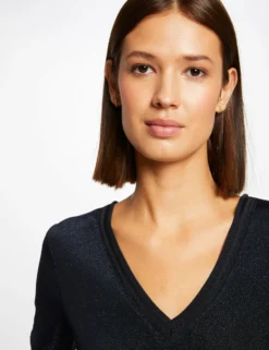 T-shirt Manches Courtes Avec Col En V Marine Femme -Mode de Reve Magasin t shirt manches courtes avec col en v marine femme vue4 32536300868200301