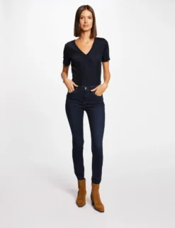 T-shirt Manches Courtes Avec Col En V Marine Femme -Mode de Reve Magasin t shirt manches courtes avec col en v marine femme vue5 32536300868200301