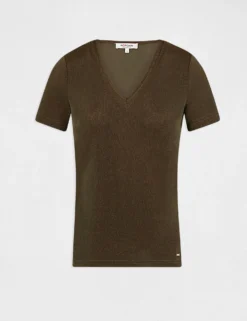 T-shirt Manches Courtes Avec Col En V Taupe Femme -Mode de Reve Magasin t shirt manches courtes avec col en v taupe femme vue3 32536300868200707
