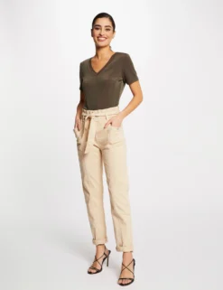 T-shirt Manches Courtes Avec Col En V Taupe Femme -Mode de Reve Magasin t shirt manches courtes avec col en v taupe femme vue5 32536300868200707