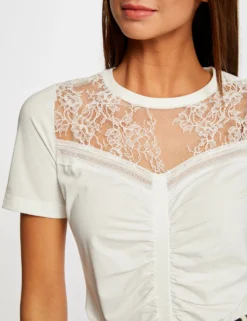 T-shirt Manches Courtes Avec Dentelle Ecru Femme -Mode de Reve Magasin t shirt manches courtes avec dentelle ecru femme vue4 32536300928590201
