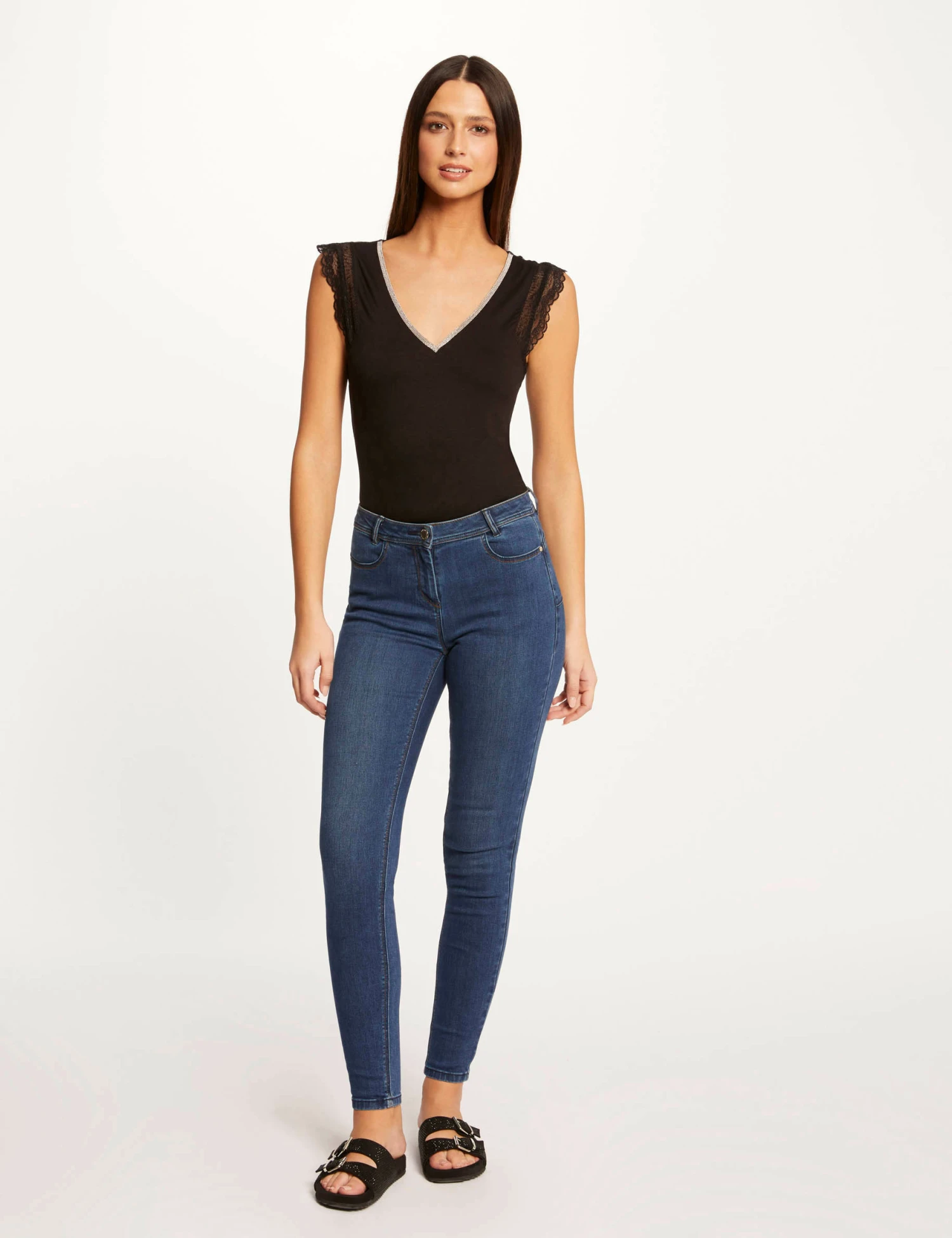 T-shirt Manches Courtes Avec Dentelle Noir Femme 3 T-shirt Manches Courtes Avec Dentelle Noir Femme – Image 3