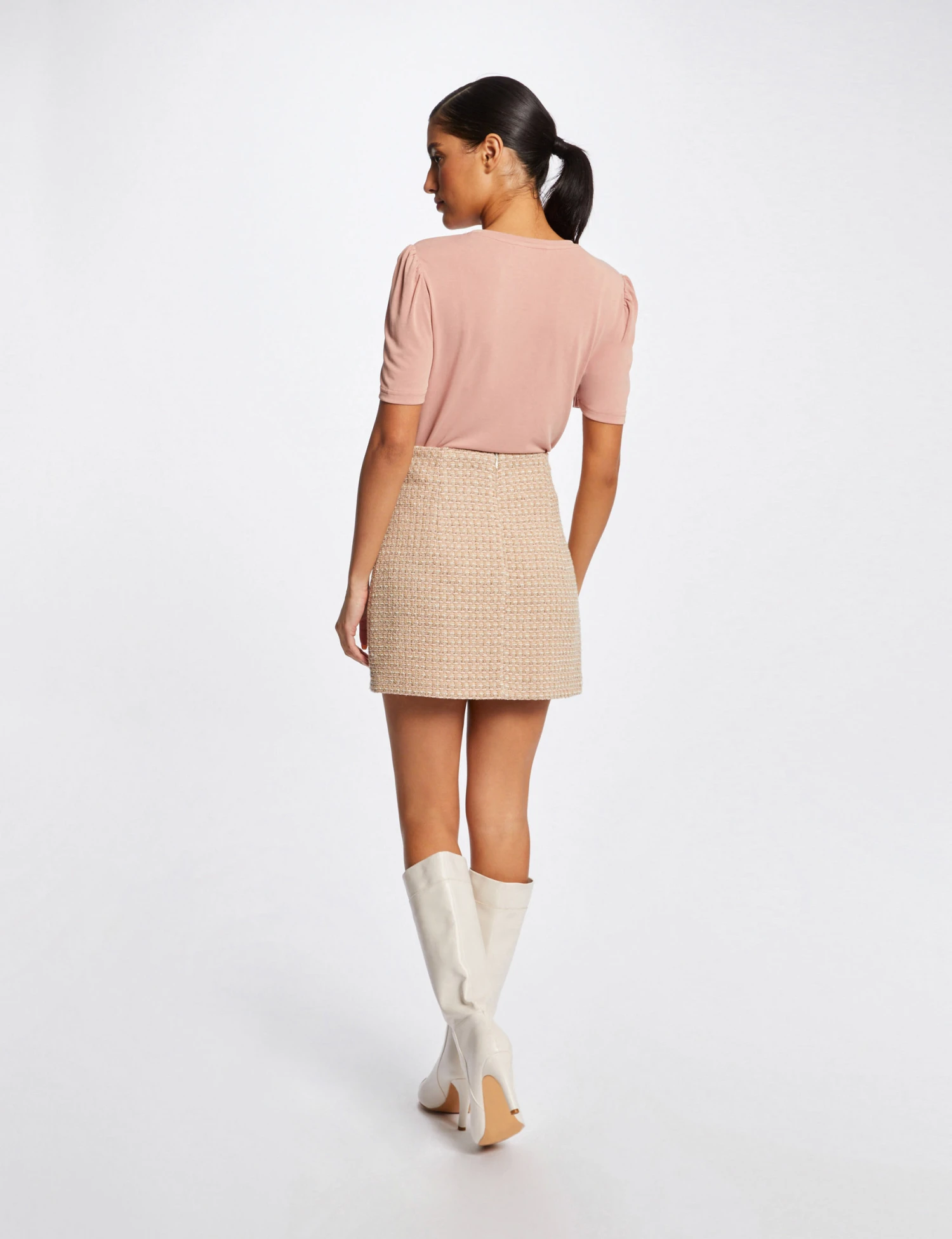 T-shirt Manches Courtes Avec Fronces Vieux Rose Femme 2 T-shirt Manches Courtes Avec Fronces Vieux Rose Femme – Image 2