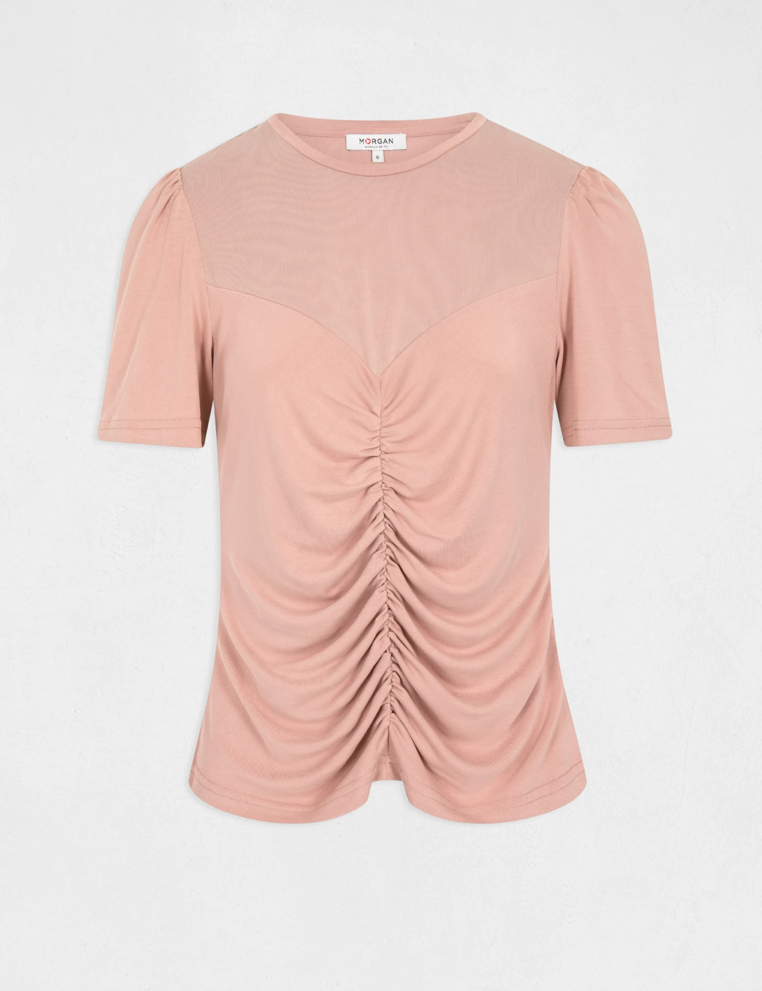 T-shirt Manches Courtes Avec Fronces Vieux Rose Femme 4 T-shirt Manches Courtes Avec Fronces Vieux Rose Femme – Image 4