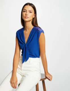 T-shirt Manches Courtes Avec Noeud Bleu Electrique Femme