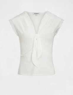 T-shirt Manches Courtes Avec Noeud Ecru Femme -Mode de Reve Magasin t shirt manches courtes avec noeud ecru femme vue3 32536300954640201