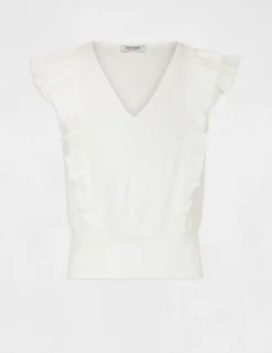 T-shirt Manches Courtes Brodé à Volants Ecru Femme -Mode de Reve Magasin t shirt manches courtes brode a volants ecru femme vue3 32536300967440201