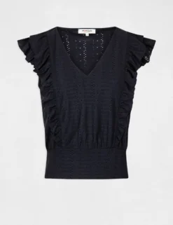 T-shirt Manches Courtes Brodé à Volants Marine Femme 8 T-shirt Manches Courtes Brodé à Volants Marine Femme -Mode de Reve Magasin t shirt manches courtes brode a volants marine femme vue3 32536300967440301