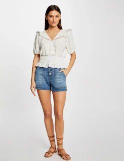 T-shirt Manches Courtes Brodé Ecru Femme -Mode de Reve Magasin t shirt manches courtes brode ecru femme vue5 32536300945890201