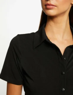 T-shirt Manches Courtes Col à Revers Noir Femme -Mode de Reve Magasin t shirt manches courtes col a revers noir femme vue4 32536300968980100