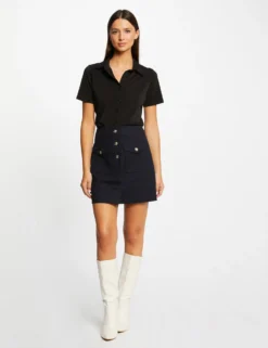 T-shirt Manches Courtes Col à Revers Noir Femme -Mode de Reve Magasin t shirt manches courtes col a revers noir femme vue5 32536300968980100