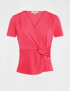 T-shirt Manches Courtes Col Cache-coeur Framboise Femme -Mode de Reve Magasin t shirt manches courtes col cache coeur framboise femme vue3 32536300962740502